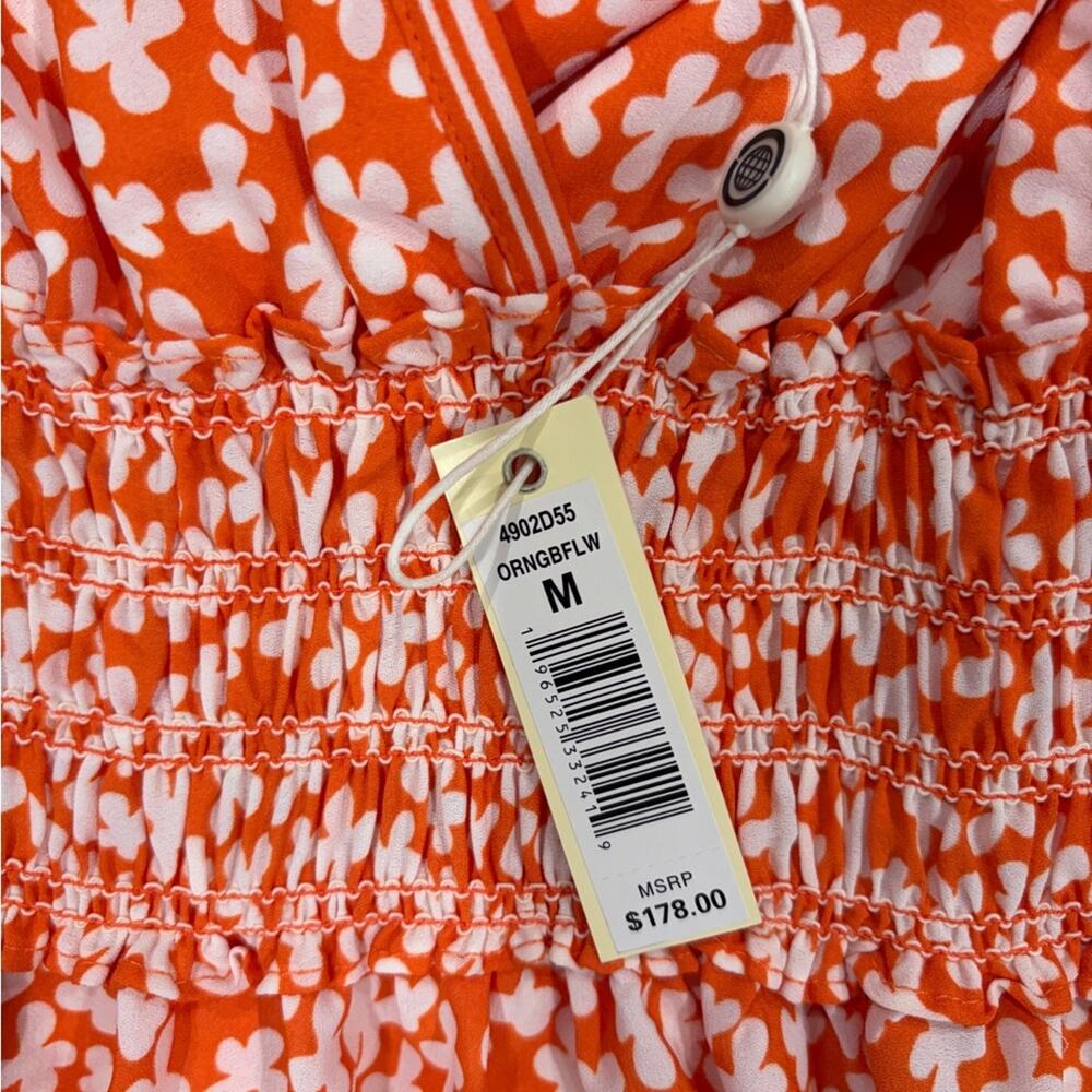 Max Studio London Orange Floral Halter Maxi Dress Smocked Waist NWT Size M - Picture 9 of 9